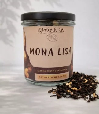 Herbata czarna Assam z Jasminem w słoiku z etykietą Mona Lisa